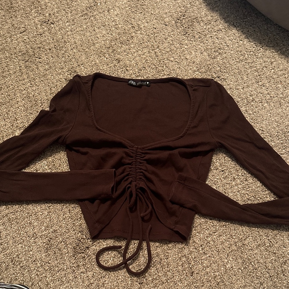 Zara Chocolate Brown Ruched Crop Top